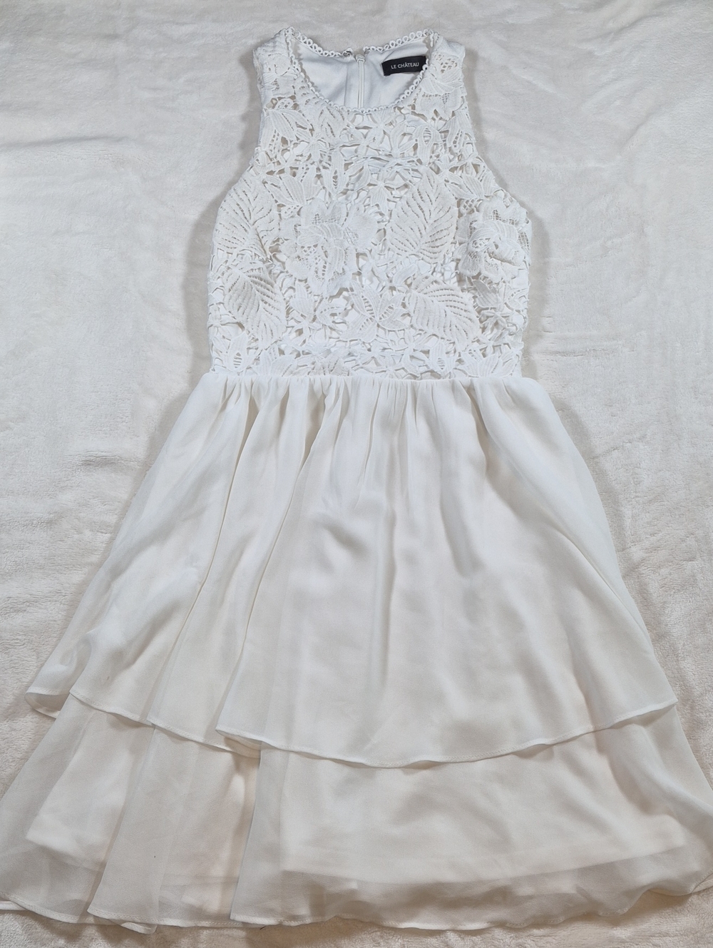 le chateau White Floral Lace Halter Dress